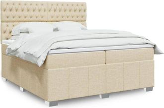 vidaXL Cama Box Spring Con Colch&oacute;n Tela Color Crema 200x200 Cm Vidaxl