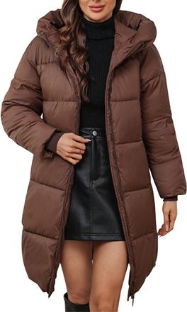 Generic Winter Jackets for Women UK Long-Lenght Down Puffer Coat Ladies Fuzzy Lightweight Padded Windproof Jackets Warm Outwear Outfit Hiking Plus Size Coats 