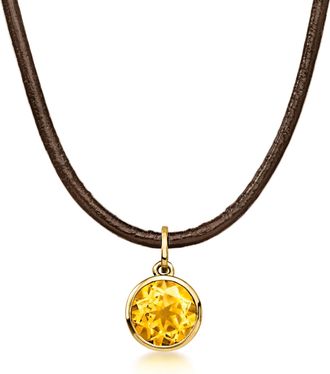 Ross-Simons Citrine Necklace With Brown Leather Cord and 18kt Gold Over Sterling