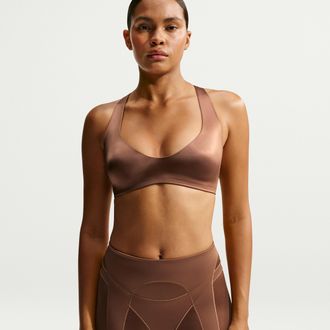 Nike Womens SKIMS Satin Shine Plunge Bra in Brown | IR5082-263