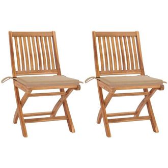 vidaXL Sillas De Jard&iacute;n 2 Unidades Con Cojines Beige Madera De Teca Vidaxl