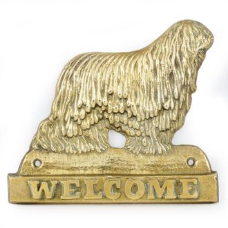 OEM Komondor: Un Cartel Para Puerta Con Un Perro, Una Placa De Bienvenida De Lat&oacute;n, Un Cartel &Uacute;nico Con La Palabra Welcome De Art-dog