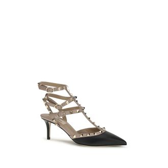 Valentino Garavani Womens Black Calf Leather Bos Taurus High Pumps