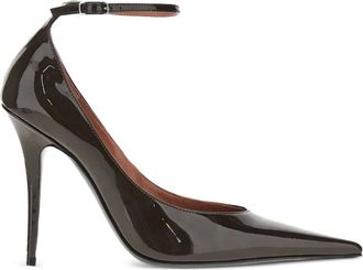 Amina Muaddi 105 mm pumps met enkelbandjes en puntige neus - Bruin