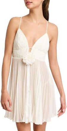 Rya Collection Shirin Rosette Pleated Chiffon Chemise in Ivory at Nordstrom Rack, Size X-Small