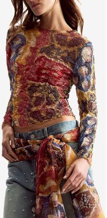 Desigual Abstract Print Long Sleeve Shirt in Yellow at Nordstrom, Size Medium