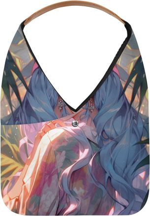 Generic Blue Haired Girl Reusable Lightweight Grocery Bags - Foldable Into Compact Pouch, Washable & Sturdy, Multipurpose for Shopping and Travel