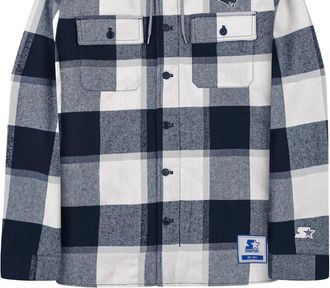 Starter Mens New England Patriots The Big Joe Sherpa Lined Plaid Jacket In Navy