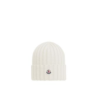 Moncler Moncler Logo Wool Beanie, Women, White, Size: One Size