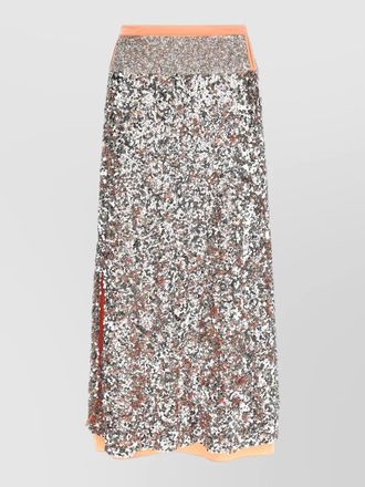 Paco Rabanne sequin skirt contrast waistband side slit