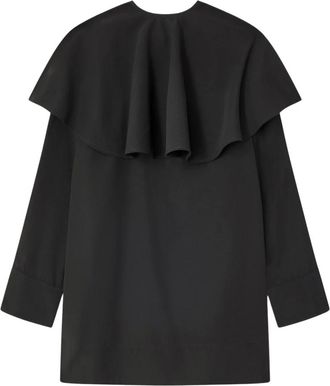 Ganni Twill Kraag Mini Jurk - Dames - Korte kleedjes - Zwart - XS - Kleedjes