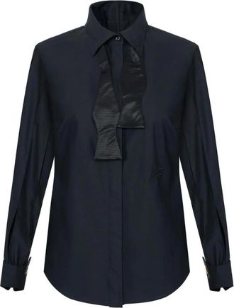 Elisabetta Franchi Katoenen blouse met strik - Dames - Overhemden - Zwart - XS - Katoen - Overhemden