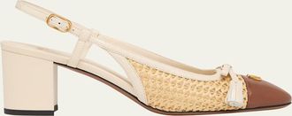 Valentino Garavani 60mm VLogo Raffia and Leather Slingback Pumps