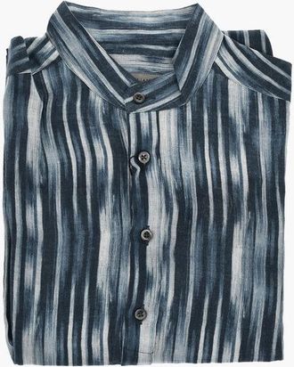 Corneliani Linen Printed Shirt with Mandarin Collar size 38