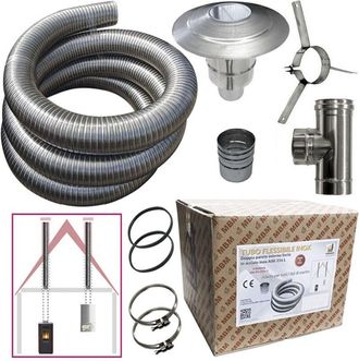 MBM Kit tubo acciaio inox 316 flessibile 5 mt diametro 80 mm interno liscio a norma CE EN 1856 2 canna fumaria