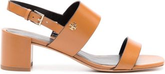 Tory Burch Double T 50mm leather sandals - women - Leather/Calf Leather/Nappa Leather - 6 - Brown