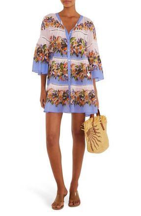 Farm Rio Stripes Cotton High-Low Cover-Up Dress in Hilo Stripes Light Blue at Nordstrom, Size X-Small