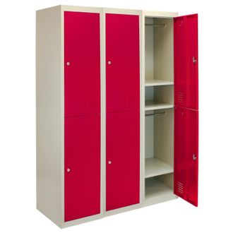 MonsterShop 3 x Metal Storage Lockers - Two Doors, Red - Flatpack