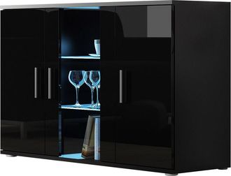 Mirjan24 Aparador Tornola 106, Negro + Negro Brillante, 80x120cm, N&uacute;mero De Puertas: 341cm, Aglomerado Laminado, Vidrio, Led