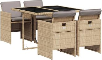 vidaXL Set Comedor De Jard&iacute;n 5 Pzas Con Cojines Rat&aacute;n Sint&eacute;tico Beige Vidaxl
