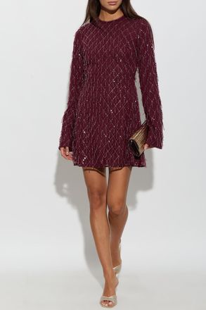 Rotate Dress With Shimmering Fringes, Womens, Burgundy