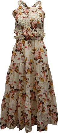 Sea New York Esme Smocked Maxi Dress in Beige Floral Print Ramie