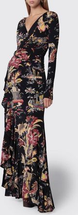 Etro Long-Sleeved Ethnic Print Jersey Long Wrap Dress