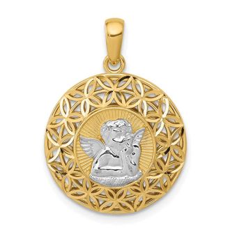 Diamond2Deal 14k Yellow Gold Rhodium Polished Filigree Guardian Angel Pendant