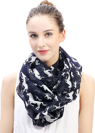 Lina & Lily Horse Print Lightweight Snood Scarf (Dark blue)