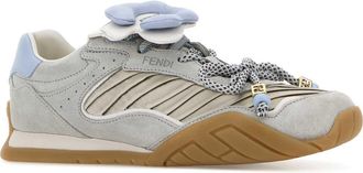 Fendi Womens Light Blue Suede And Fabric Wave Sneakers Nuvole+argen+ice+sky Exterior Calf