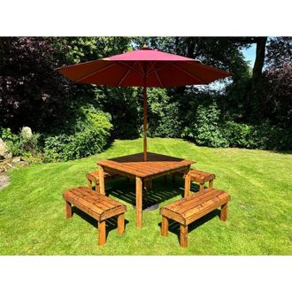 Charles Taylor Trading Knights Eight Seater Garden Furniture Table Set - Fully Assembled in Light Brown