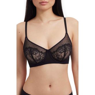 Skarlett Blue Amour Lace Full Coverage Minimizer Bra in Black at Nordstrom, Size 36Ddd