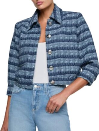 L'agence Jia Cropped Tweed Jacke In Blue Multi