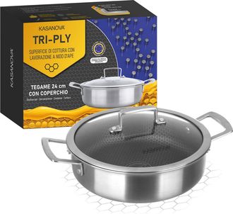 KASANOVA Tegame 24 cm con coperchio a 3 strati Tri - ply