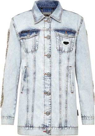 Philipp Plein Denim Jacket Crystal Cable - Dames - Spijkerjassen - Blauw - M - Denim - Jassen