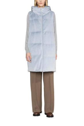 Herno Faux Fur Hooded Gilet - Blue