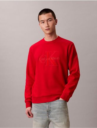 Calvin Klein Jeans Calvin Klein Mens Fleece Velvet Monologo Graphic Relaxed Sweatshirt - Red - 2XL