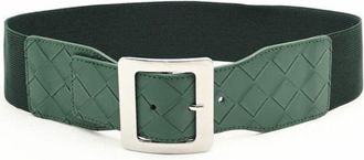 Generic Womens Belt Adjustable Elastic Fashion Wide Metal Buckle Dress Waistband Belt (Green)