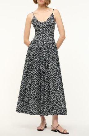 Staud Dena Floral Sundress in Black Woodblock Floral at Nordstrom Rack, Size 12