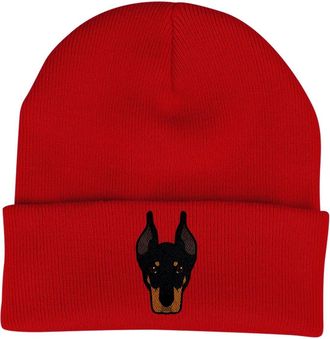 Bang Tidy Clothing Doberman Beanie Hat - Dog Lovers Gifts for Women Men - Knitted Winter Hats - Embroidered - Acrylic - Red