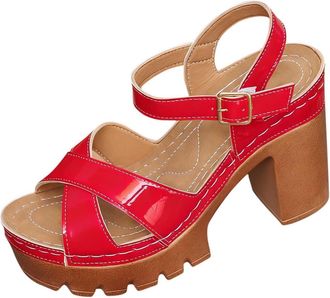 Generic RLEHJN Block Low Heel Sandals for Women Open Toe Platform Heeled Sandals Comfortable Fish Mouth Slingback Wedding Graduation Evening Party Strappy San