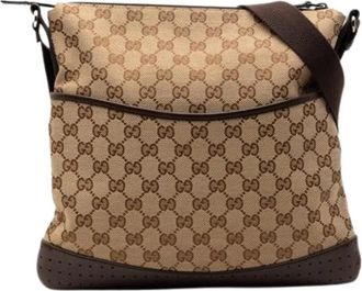 Gucci Pre-owned Canvas Crossbody Bag - Dames - Vintage Schoudertas - Beige - ONE Size - Leer - Vintage
