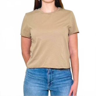 Michael Stars Jackie Raw Edge Short Sleeve Daily Crew Tee In Macadamia