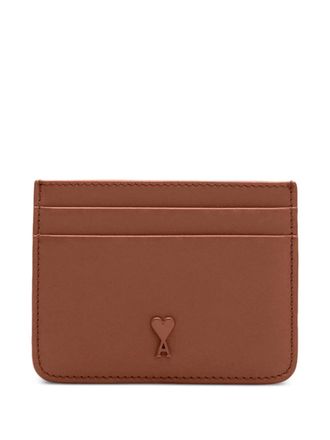 Ami Portacarte in pelle con logo - Marrone