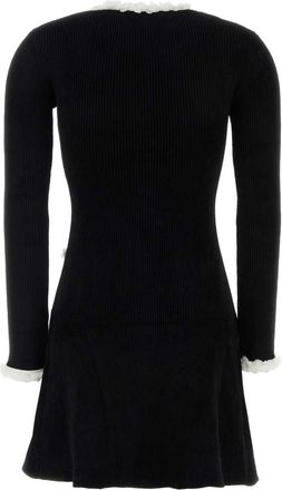 Self Portrait Womens Black Chenille Knit Flower Trim Mini Dress Abiti