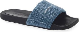 Alexander Wang Crystal Embellished Denim Slide Sandal in Vintage Medium Indigo at Nordstrom, Size 39
