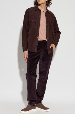 Eleventy Suede Shirt, Mens, Burgundy