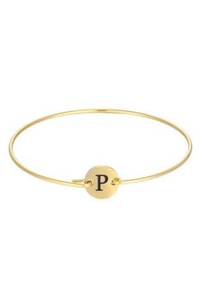 Adornia Tarnish Resistant 18K Gold Plated Initial Bangle Bracelet in Gold-P at Nordstrom Rack