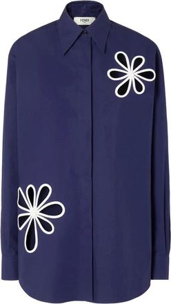Fendi Cotton Poplin Shirt - Dames - Overhemden - Blauw - S - Katoen - Overhemden