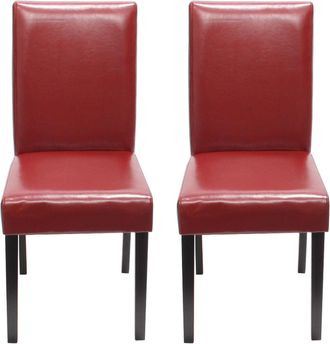 Hhg Hhg - Nunca Usado] Juego De 2 Sillas De Comedor Silla De Cocina Littau, Cuero, Rojo, Patas Oscuras